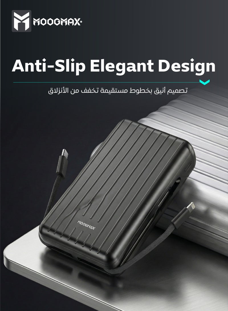 موجماكس باور بنك لاسلكي مغناطيسي من سلسلة trunk بسعة 20000mAh والجهد 22.5W فائق الشحن وكبلان مدمجان مع شحن لاسلكي بجهد 15 واط و 3 منافذ خارجية 1 Type-c و 1 Type-A ومنفذ لايتنينج(ايفون) لشحن الباوربنك. أسود - Image 5